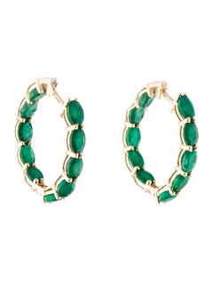 14K Yellow Gold Inside-Outside Hoop Earrings with Oval Emeralds