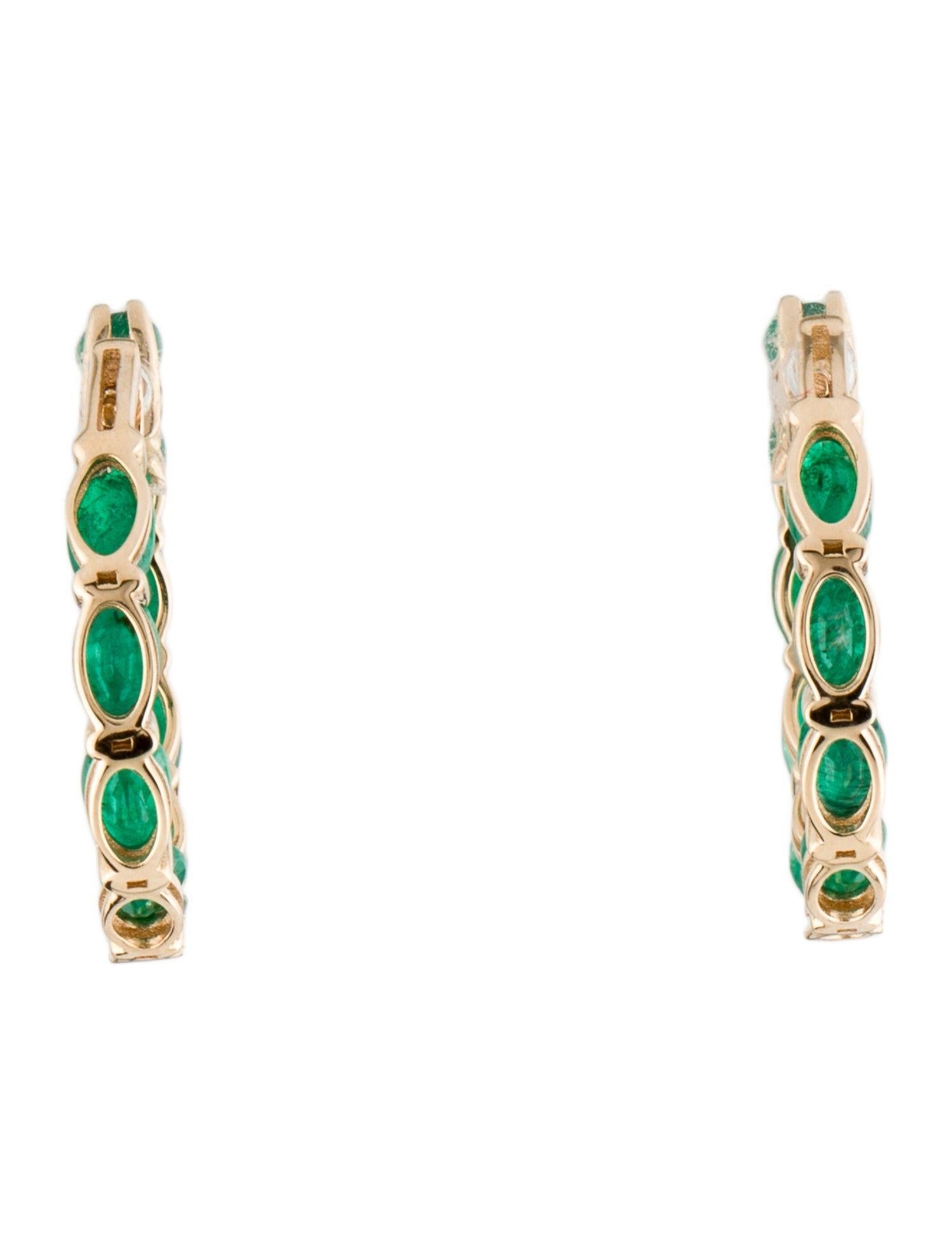 Oval Cut 14K Yellow Gold Inside-Outside Hoop Earrings with Oval Emeralds For Sale
