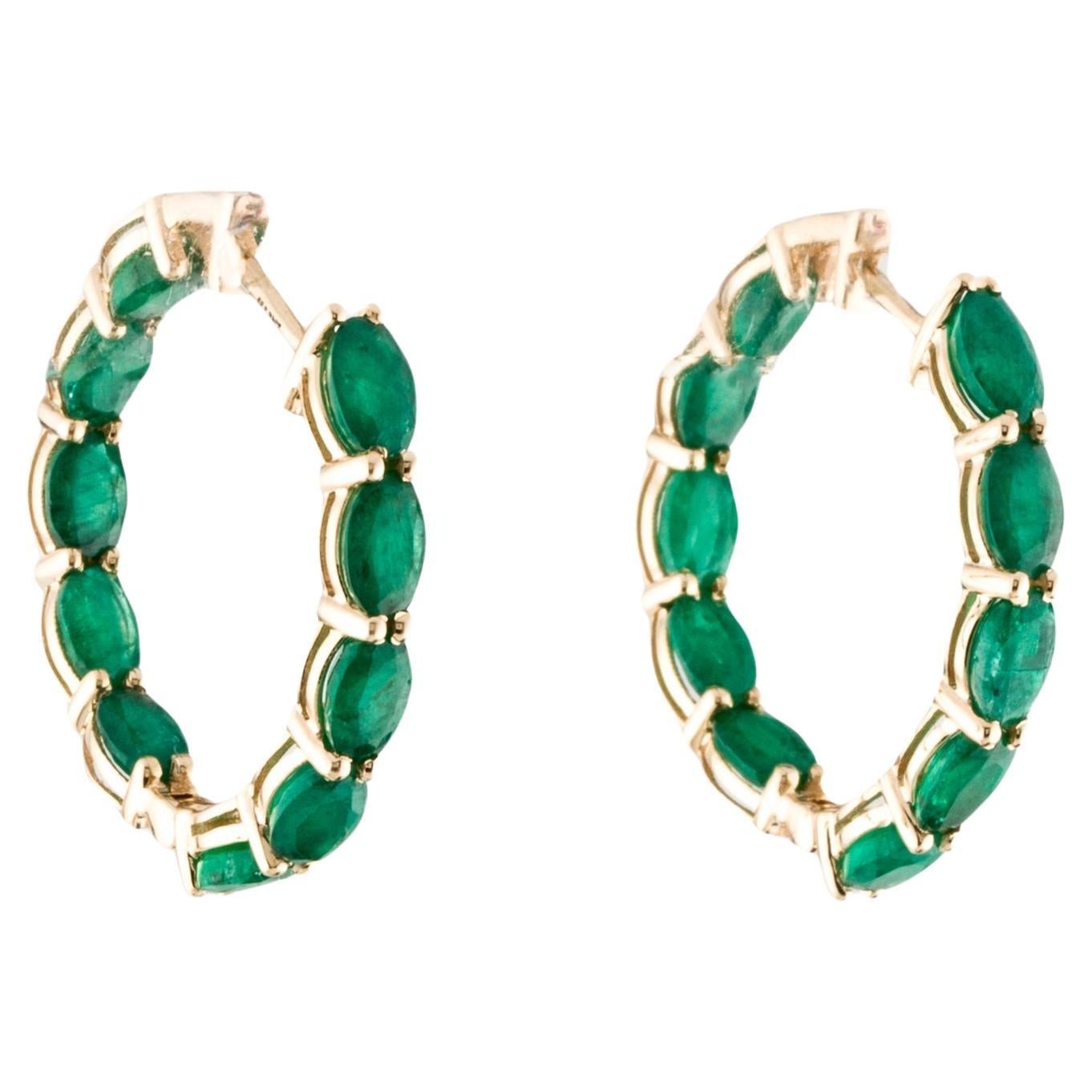 14K Yellow Gold Inside-Outside Hoop Earrings with Oval Emeralds For Sale