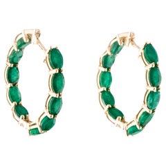 14K Yellow Gold Inside-Outside Hoop Earrings with Oval Emeralds