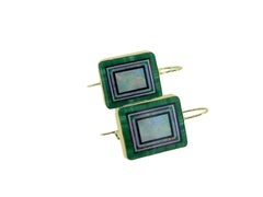 14k Yellow Gold Intarsia Genuine Natural Opal Inlay Earrings Kaufmann '#J4610'