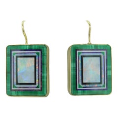 14k Yellow Gold Intarsia Genuine Natural Opal Inlay Earrings Kaufmann '#J4610'