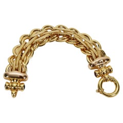14k Yellow Gold Interlocked Round Link Garnet Bracelet, 8 inches - 39.7g
