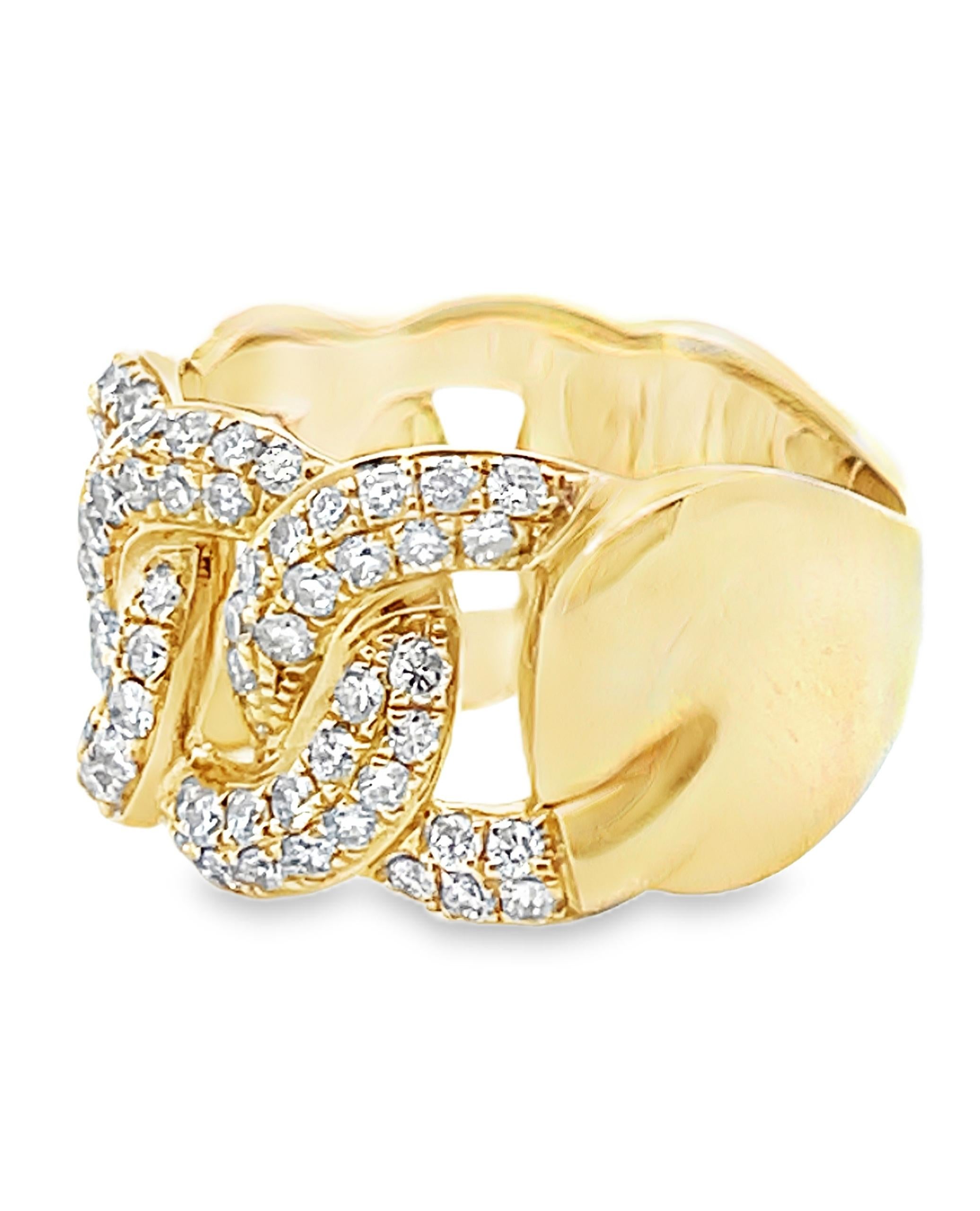 Contemporaneo Anello A Link in oro giallo 14K con diamanti da 1,30 carati in vendita
