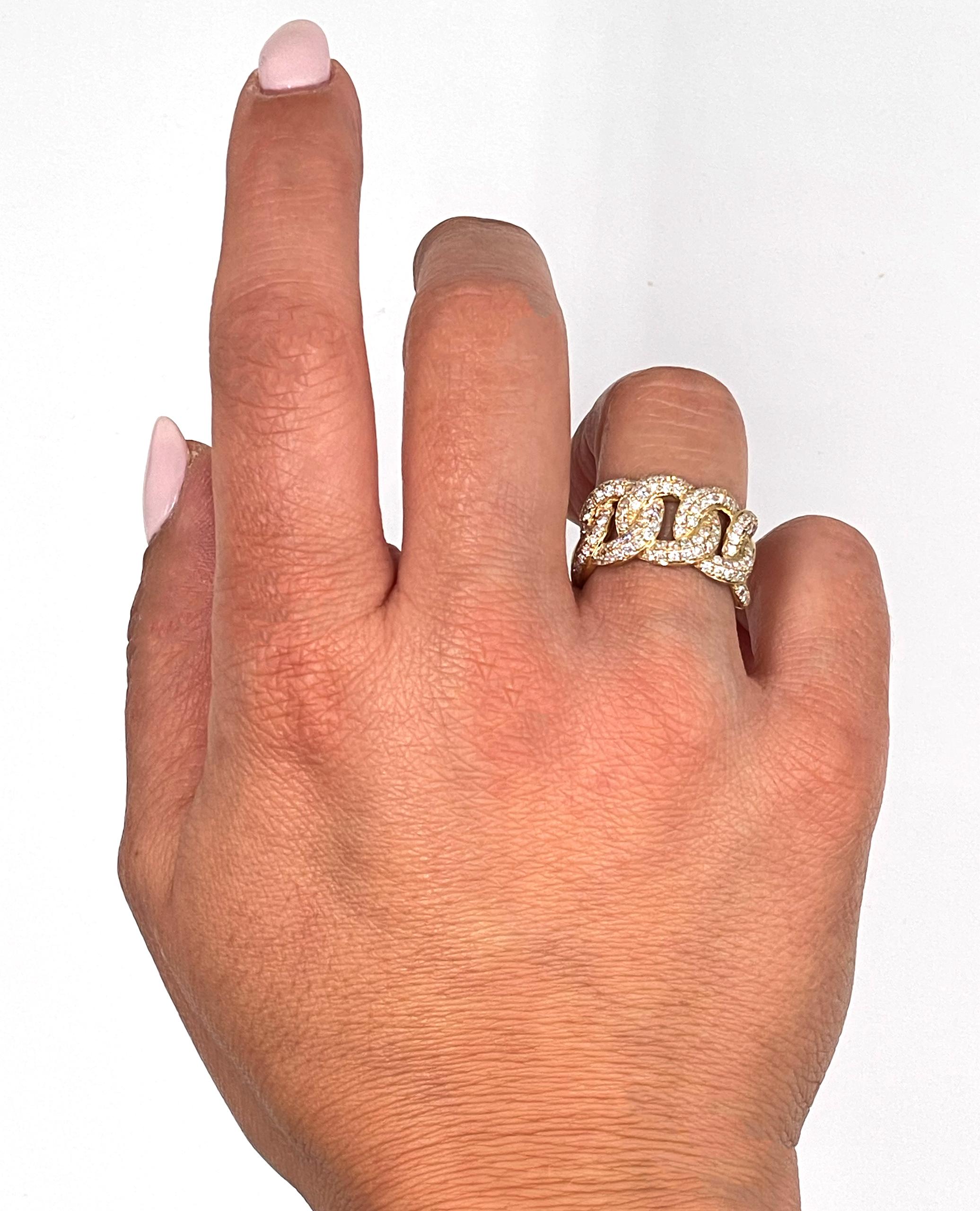 Donna Anello A Link in oro giallo 14K con diamanti da 1,30 carati in vendita