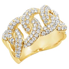 14K Yellow Gold Interlocking Chain Link Ring with Diamonds 1.30 Carats
