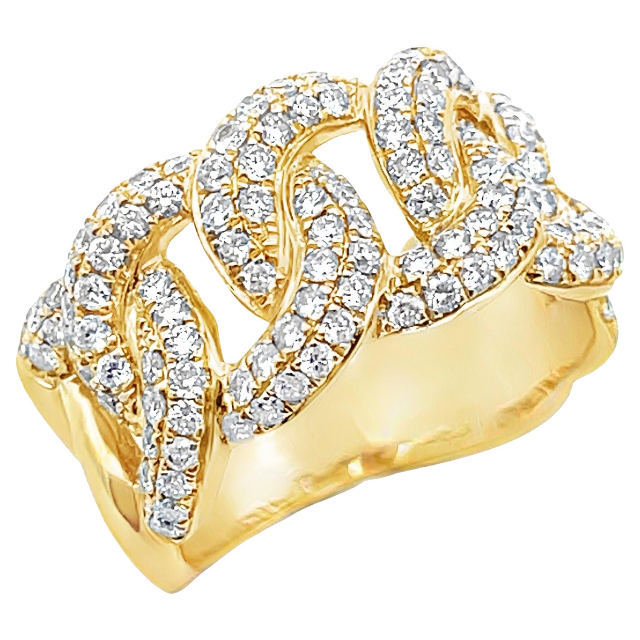 Anello A Link in oro giallo 14K con diamanti da 1,30 carati in vendita