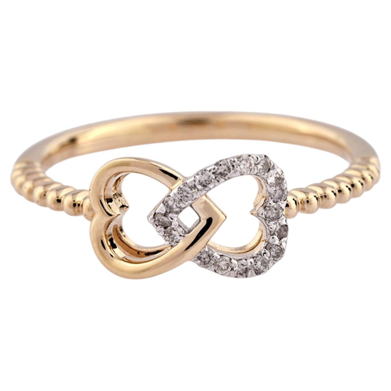 Bague en or jaune 14K à cœur imbriqué et à l'infini avec accents de diamants