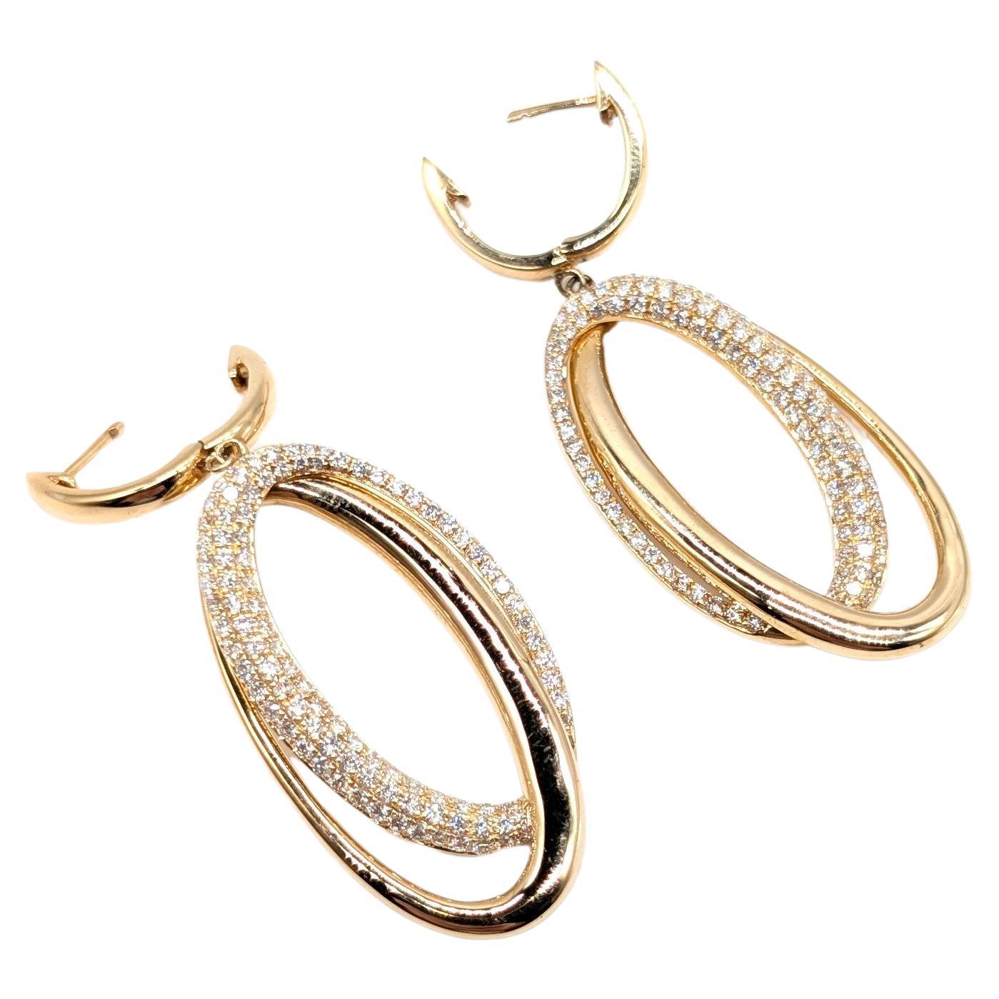 14K Yellow Gold Interlocking Oval Diamond Drop Earrings with 2.07 Carats of Pavé