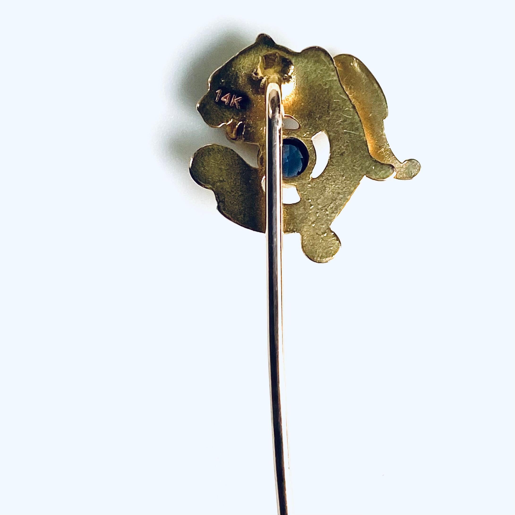 14K Yellow Gold Intricately Coiled Fish Brooch with Sapphire in his Mouth For Sale 1