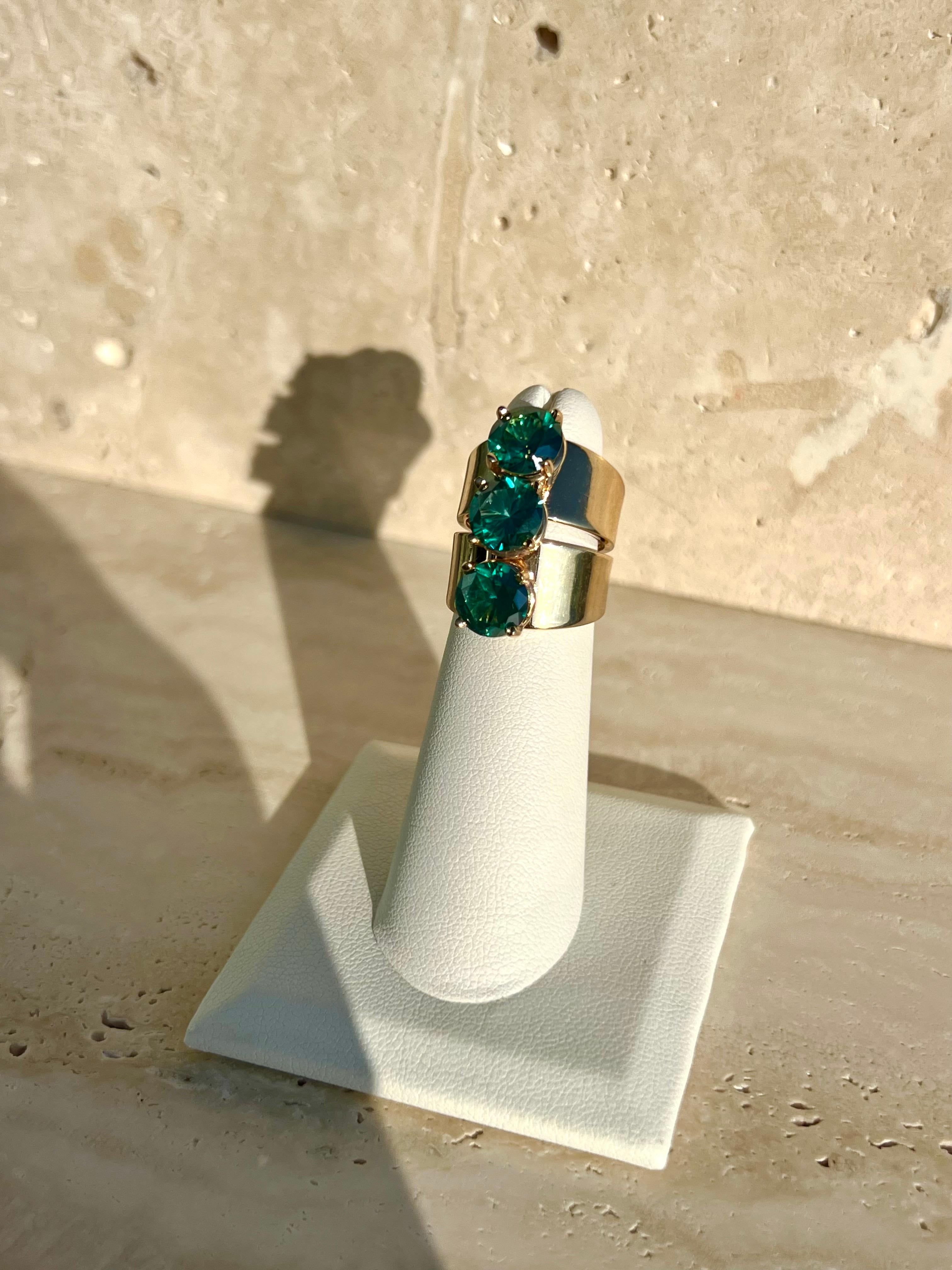Artisan Italian 14k Gold Triple Stone Ring For Sale
