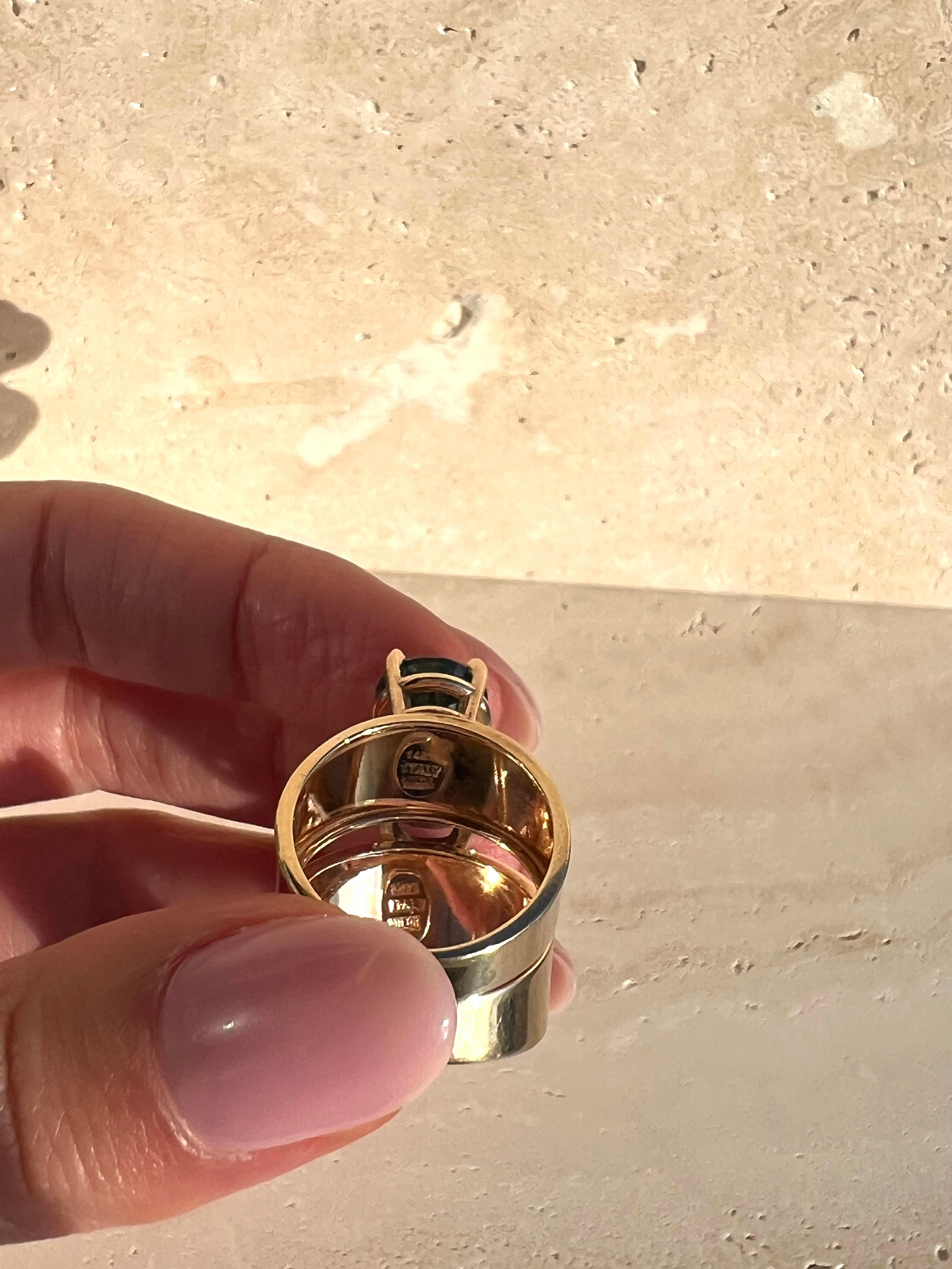 Italian 14k Gold Triple Stone Ring For Sale 1