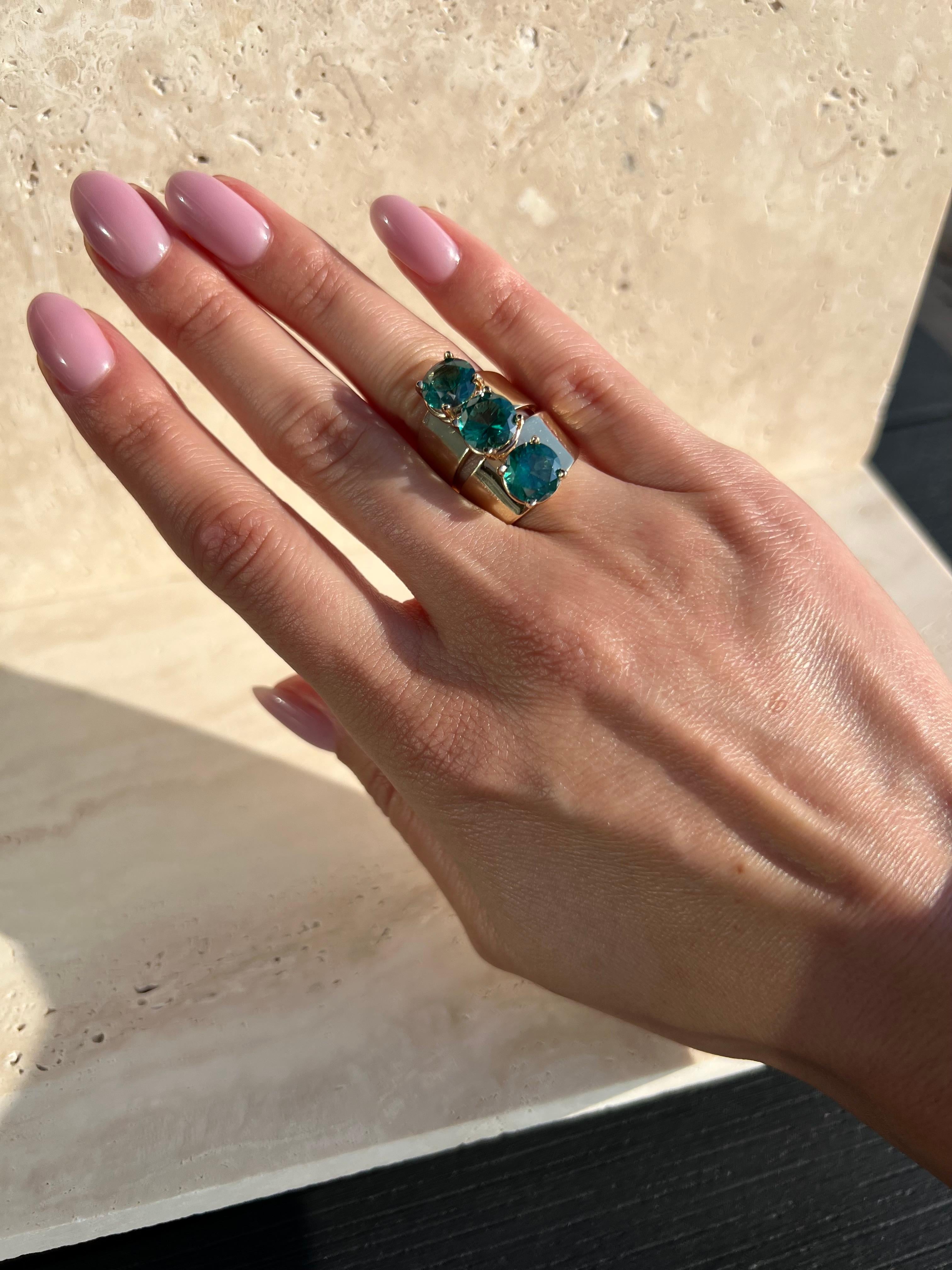 Italian 14k Gold Triple Stone Ring For Sale 2