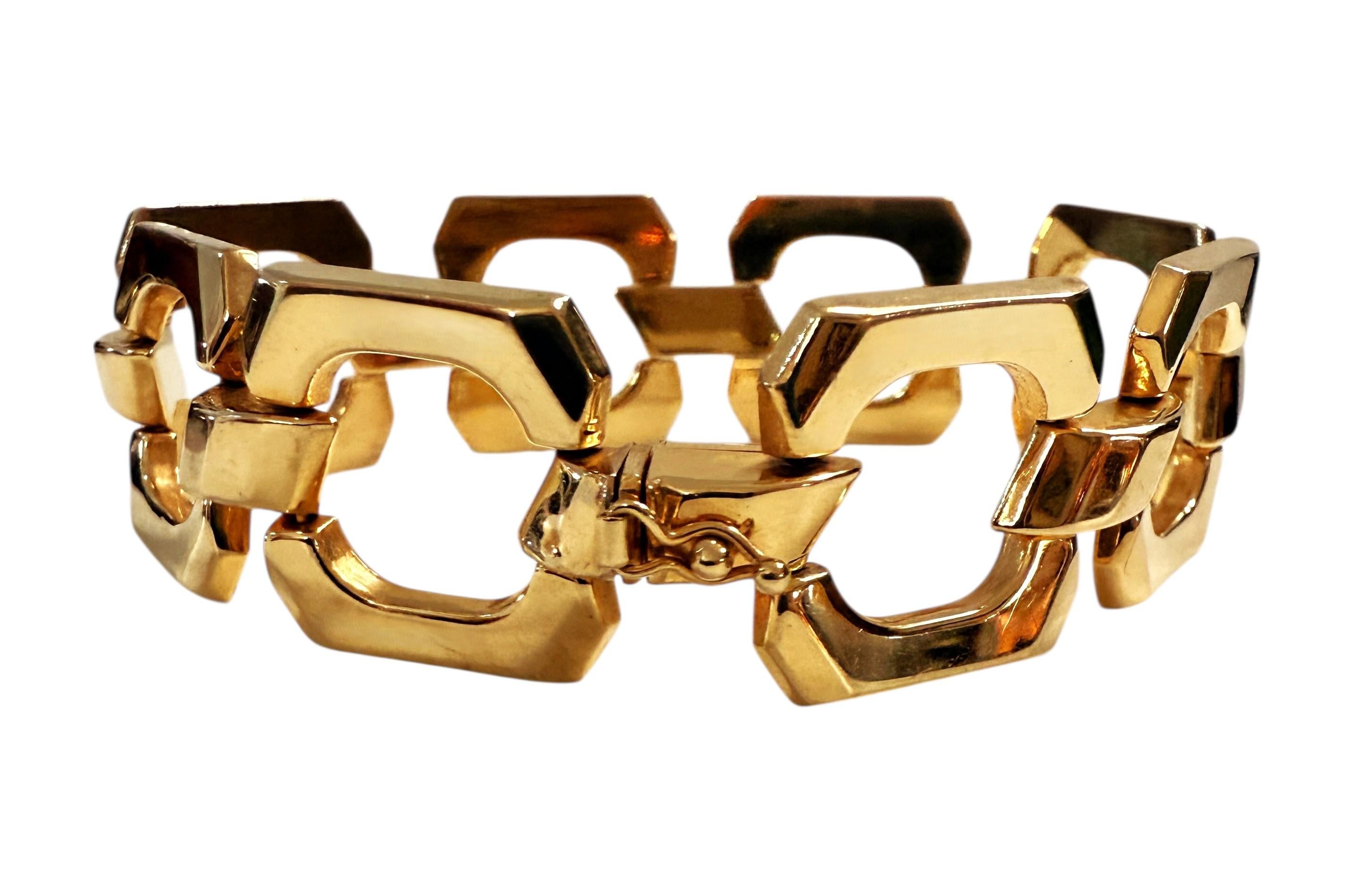 Pulsera geométrica entrelazada italiana Aurafin de oro amarillo de 14 quilates 16,3 gramos Art Decó en venta