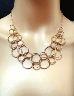 14k Yellow Gold Italian Beaded Circle Cascading Neckloace 17.5 inches