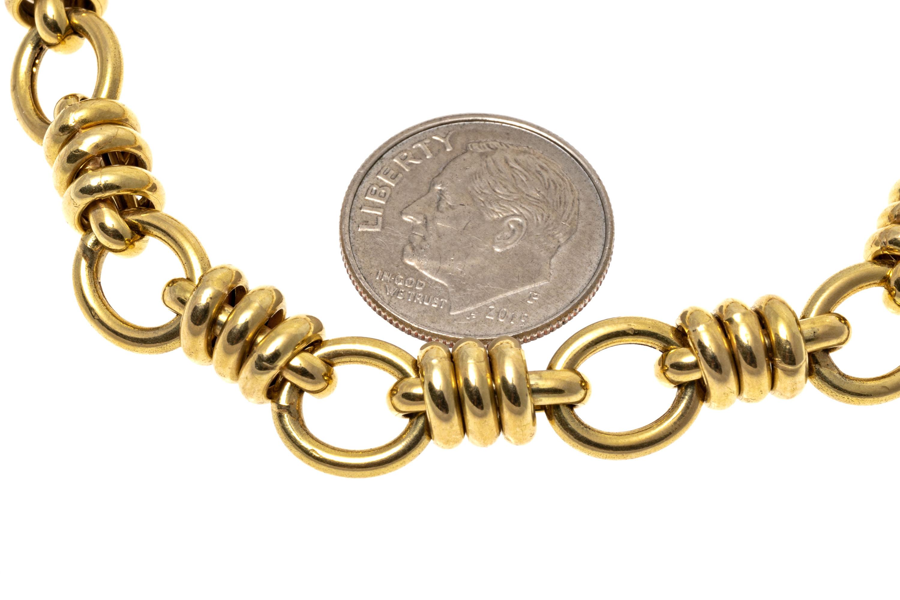 14K Yellow Gold Alternating Circular and Bar Link Bracelet For Sale 1