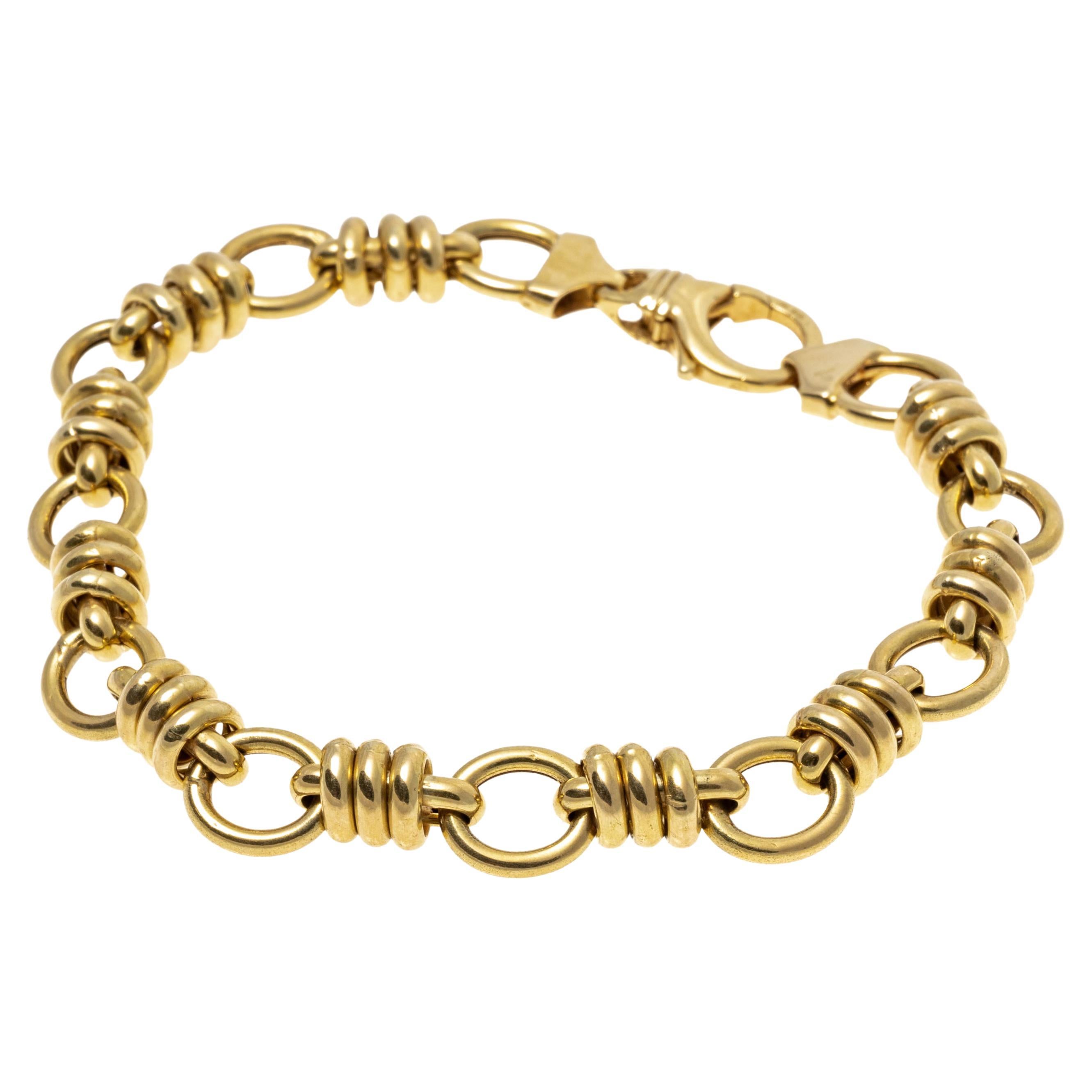 14K Yellow Gold Alternating Circular and Bar Link Bracelet For Sale
