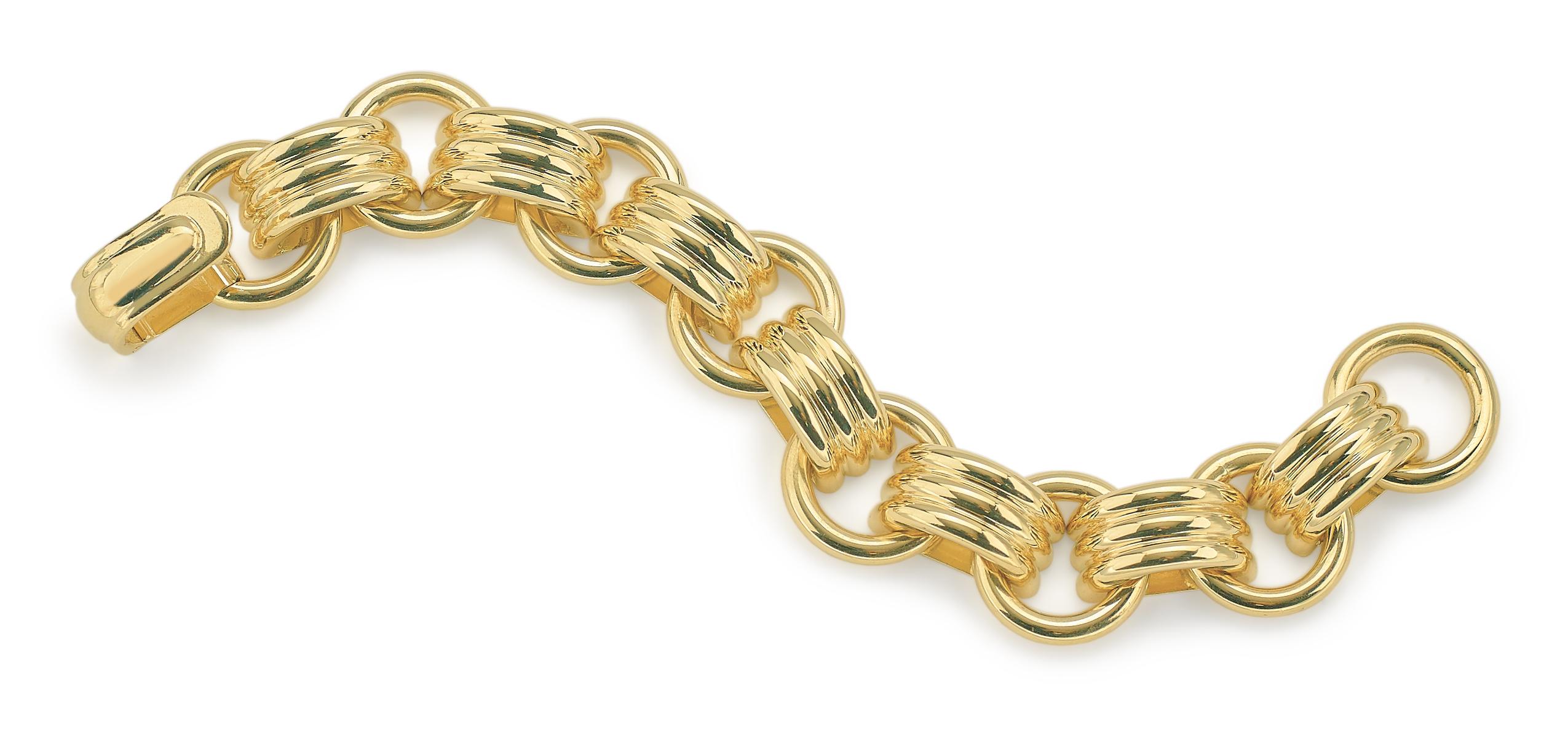 Modern 14 Karat Yellow Gold Italian Gold Custom Link Necklace and Bracelet