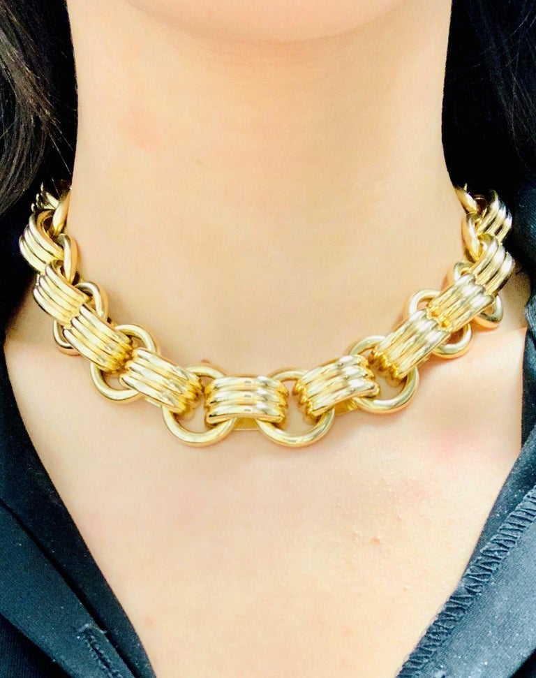 14 Karat Yellow Gold Italian Gold Custom Link Necklace and Bracelet at