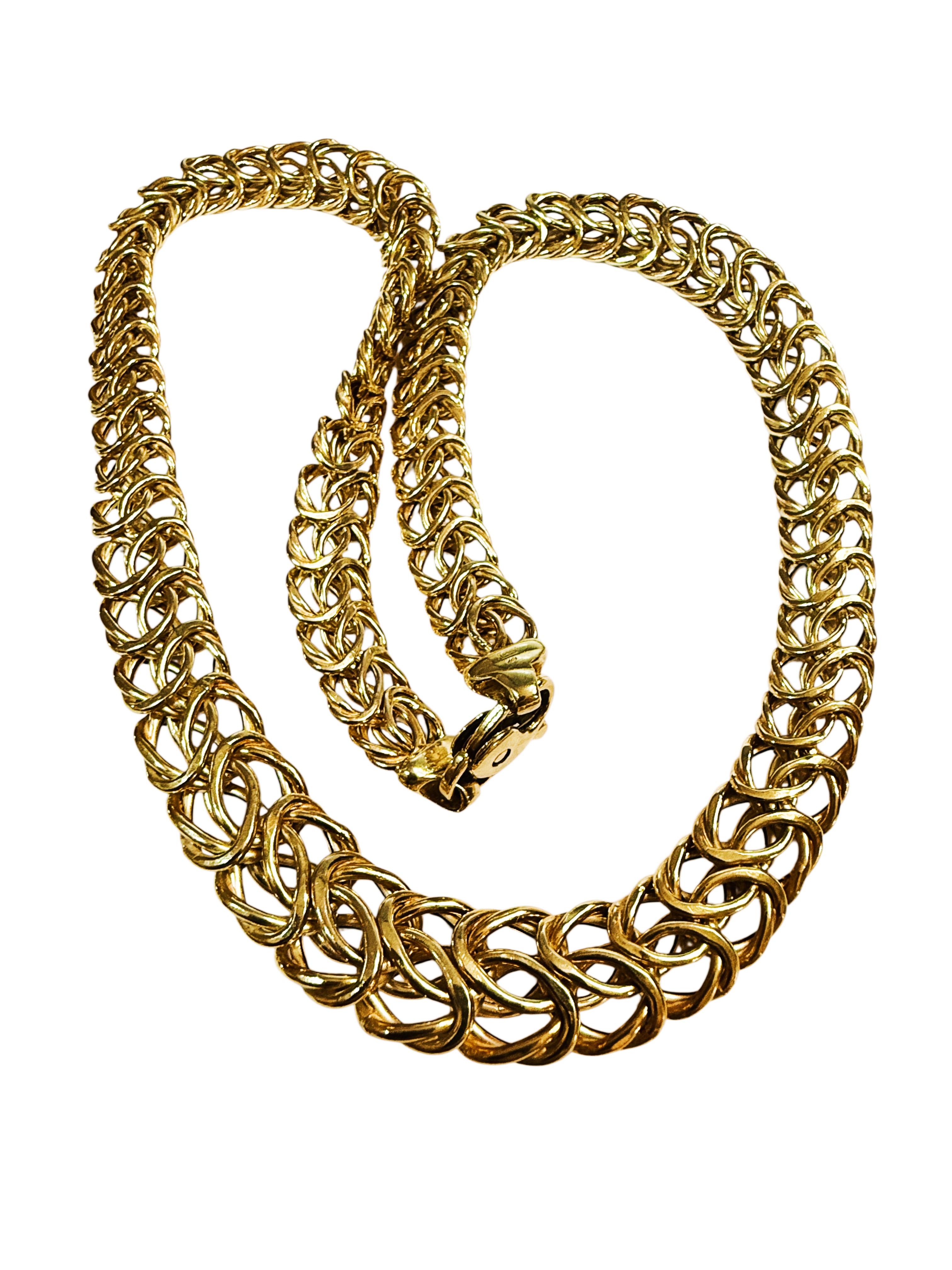 Collar de cadena bizantina graduada italiana de oro amarillo de 14 quilates 18
