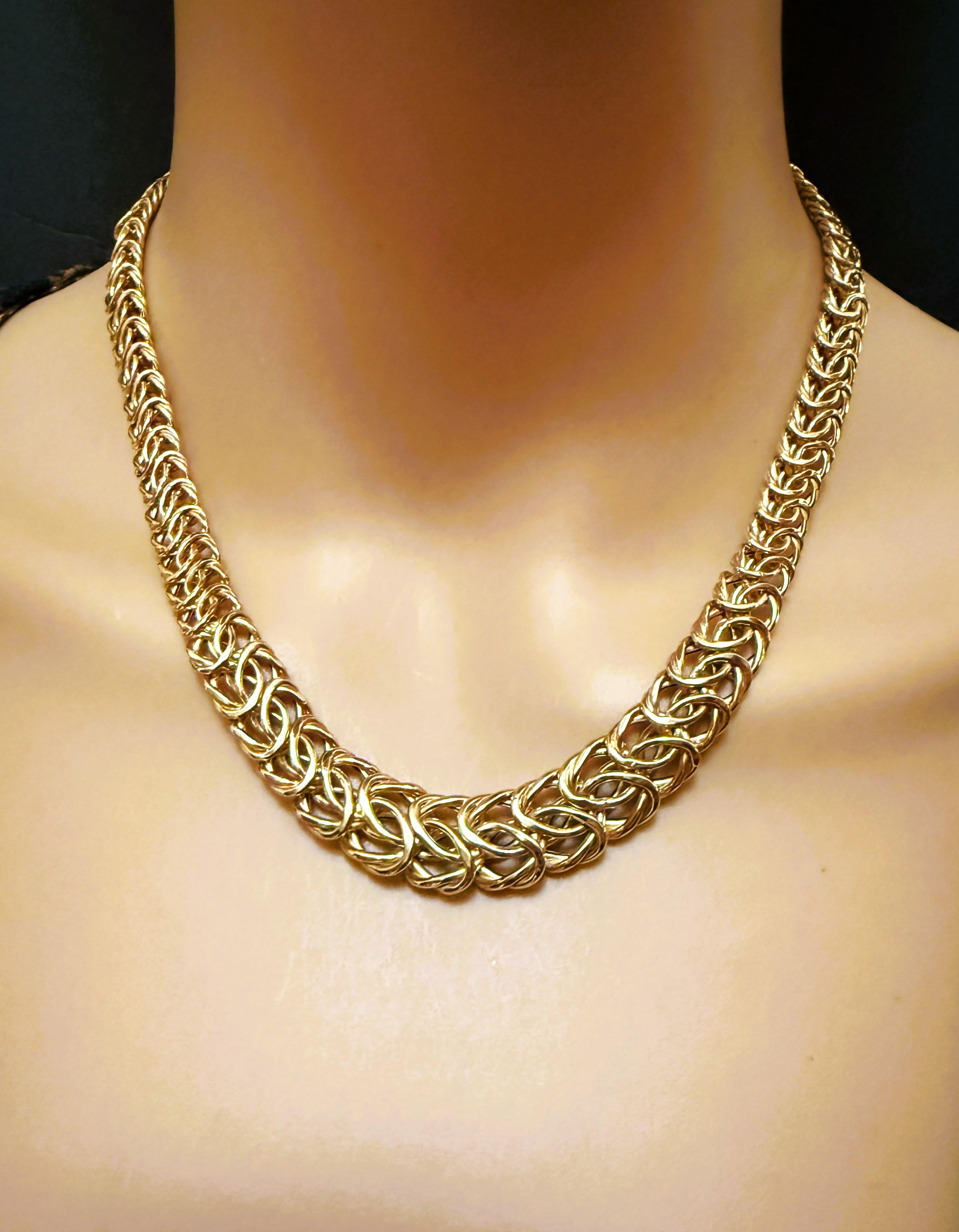 Collar de cadena bizantina graduada italiana de oro amarillo de 14 quilates 18