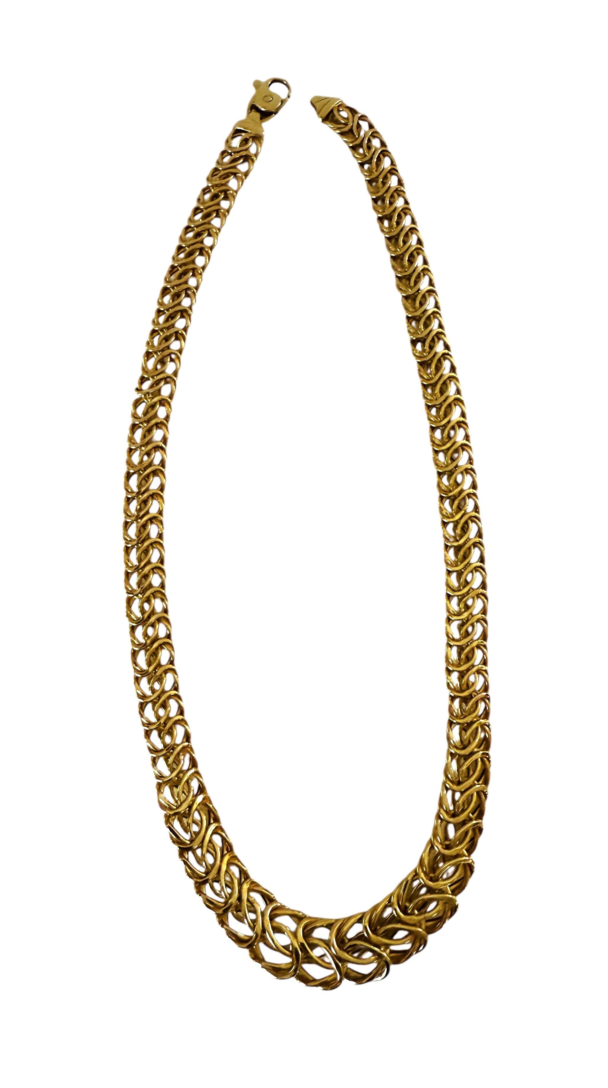 Collar de cadena bizantina graduada italiana de oro amarillo de 14 quilates 18