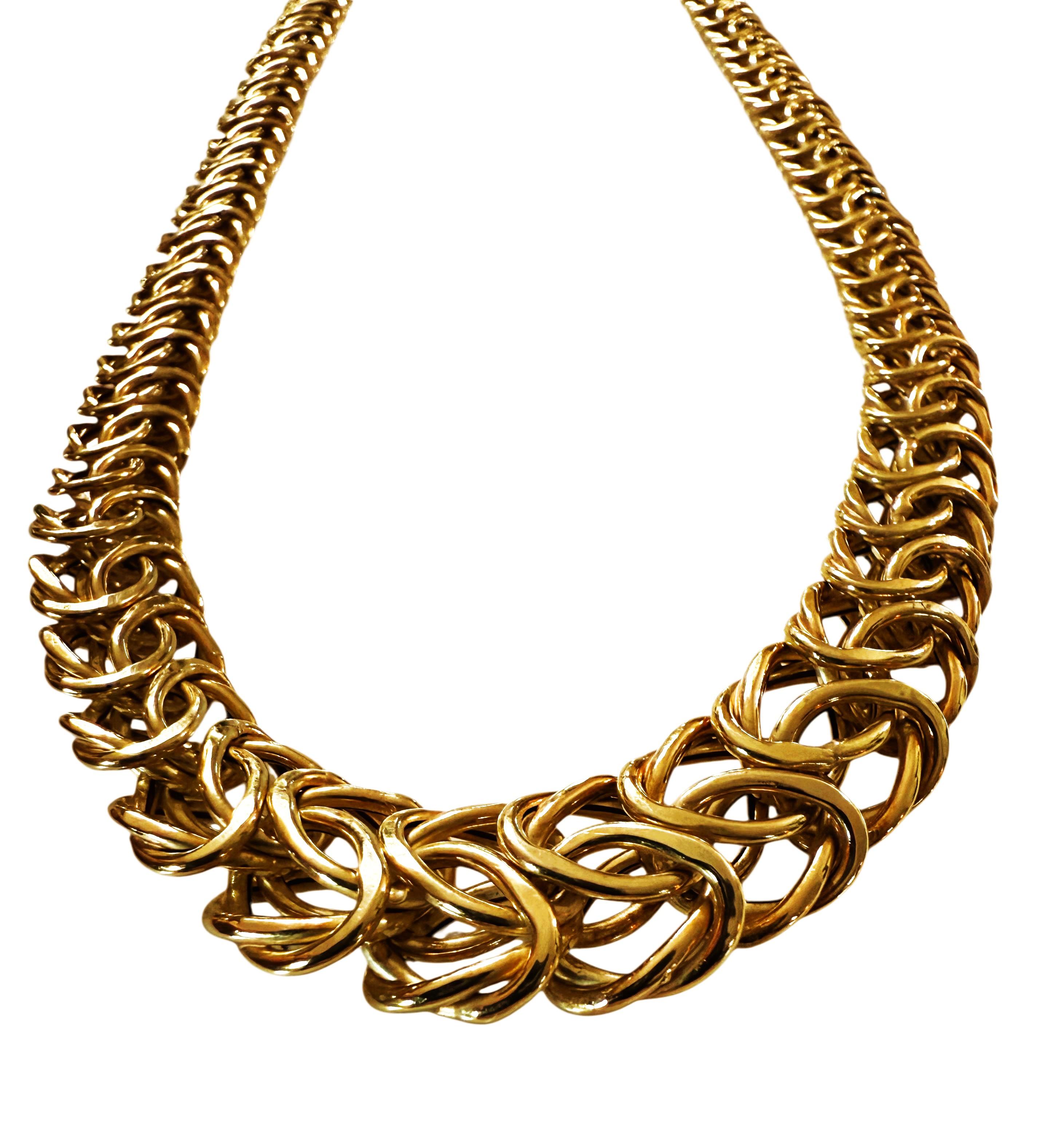Collar de cadena bizantina graduada italiana de oro amarillo de 14 quilates 18