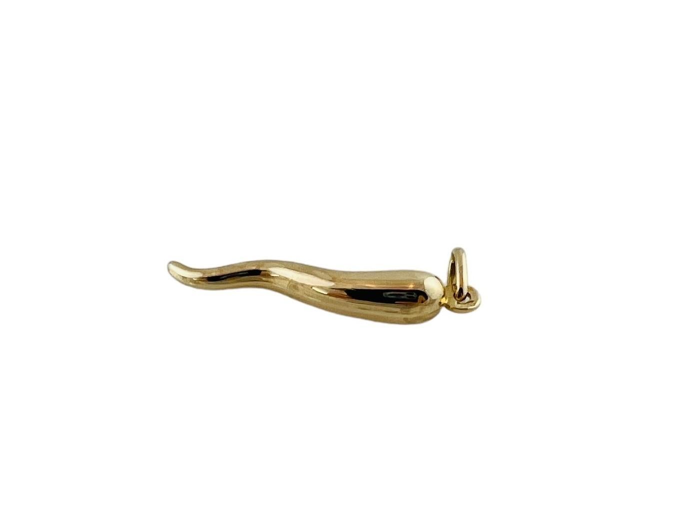 Vintage 14K Yellow Gold Italian Horn Charm - 

This distinctive charm signifies Italian culture. 

Size:  31.11mm X 5.27mm

Weight:  0.7 dwt. /  1.1 gr.

Stamped Italy 14K Italy

Very good condition, professionally polished.

Chain not included.