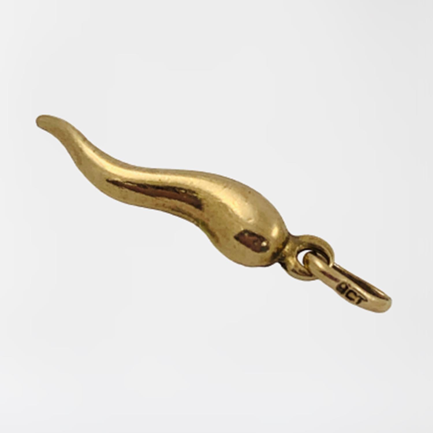 Vintage Italian Horn Charm circa 1950-60's

Gefertigt aus 14K Gelbgold:: ist dieses kleine italienische Horn ein perfekter Glücksbringer für jeden:: der das Böse abwehren will. Der Anhänger zeigt das ikonische 