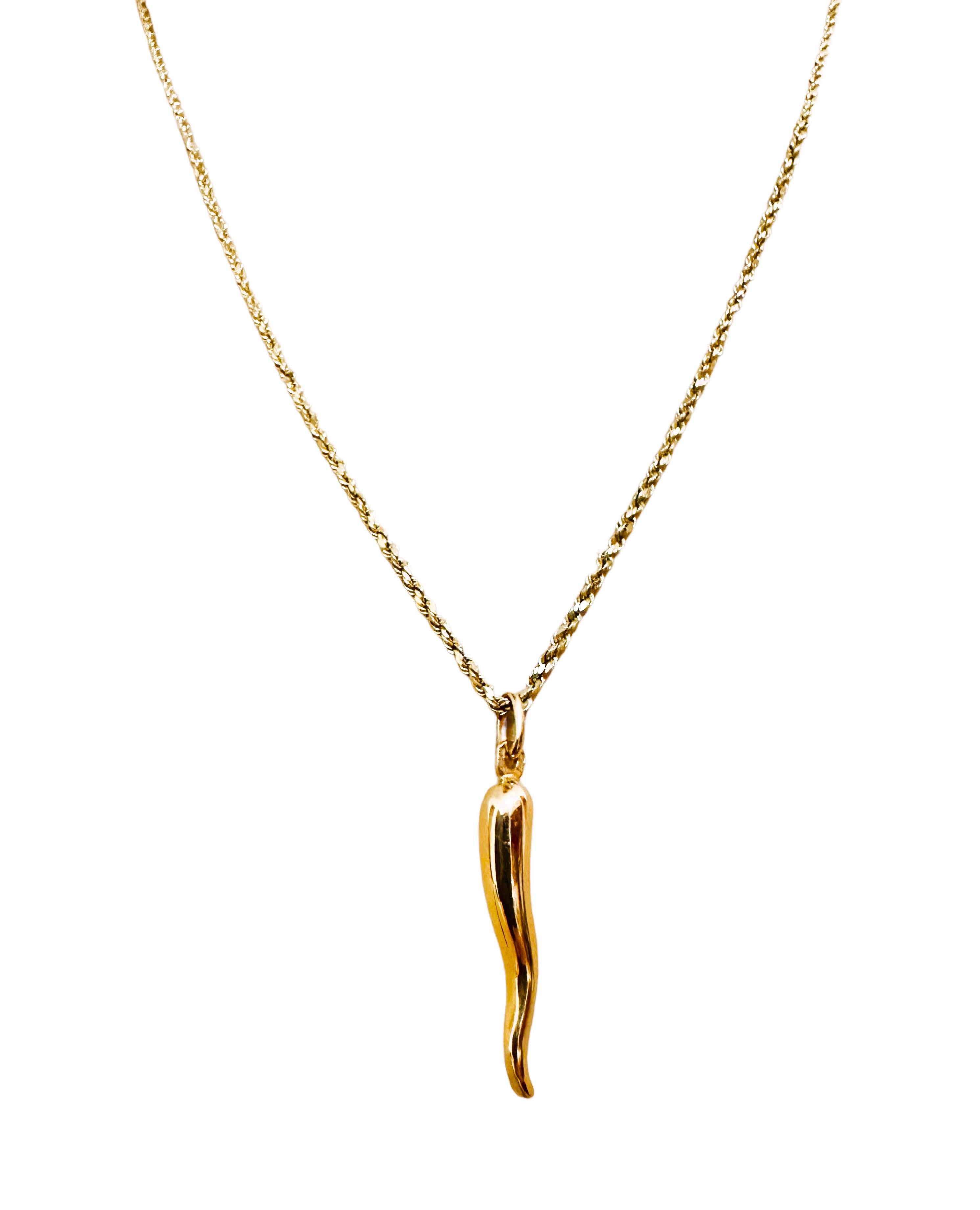 Women's 14k Yellow Gold Italian Horn Necklace and Pendant
