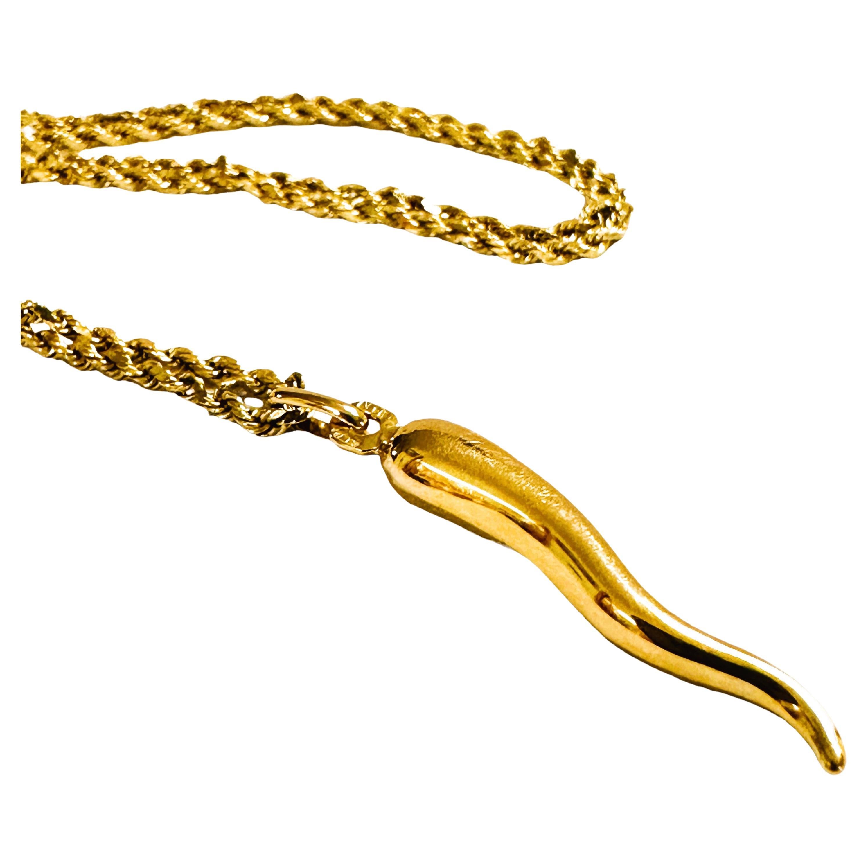 14k Yellow Gold Italian Horn Necklace and Pendant