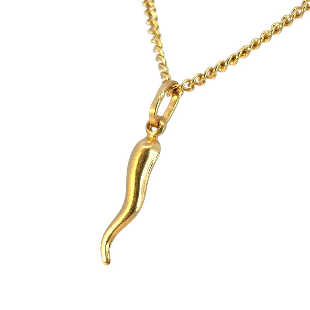 Modern 14k Yellow Gold Italian Horn Vintage Pendant For Sale