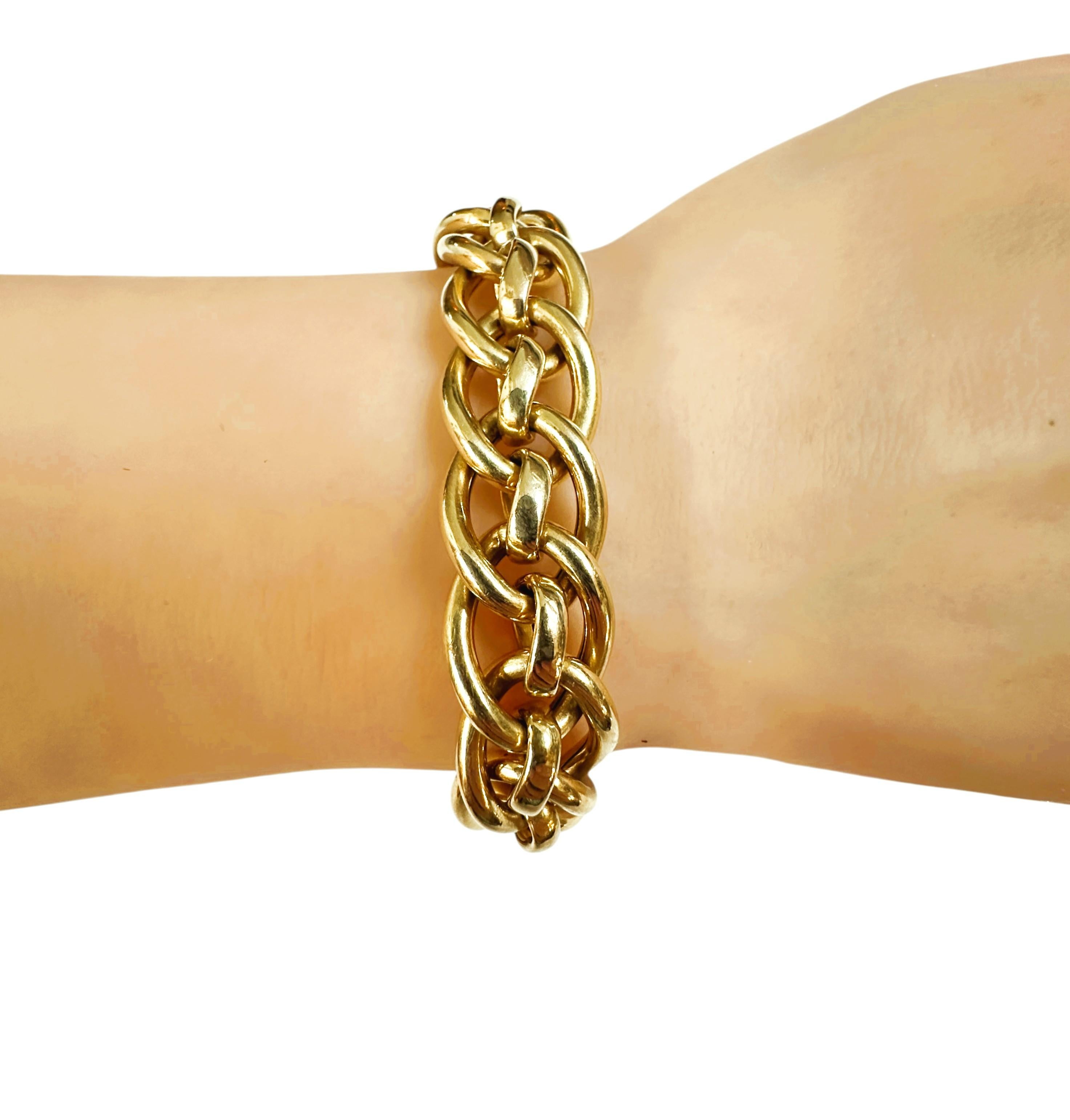 Art déco Bracelet italien superposé en or jaune 14 carats 22,87 grammes  7.25 pouces en vente