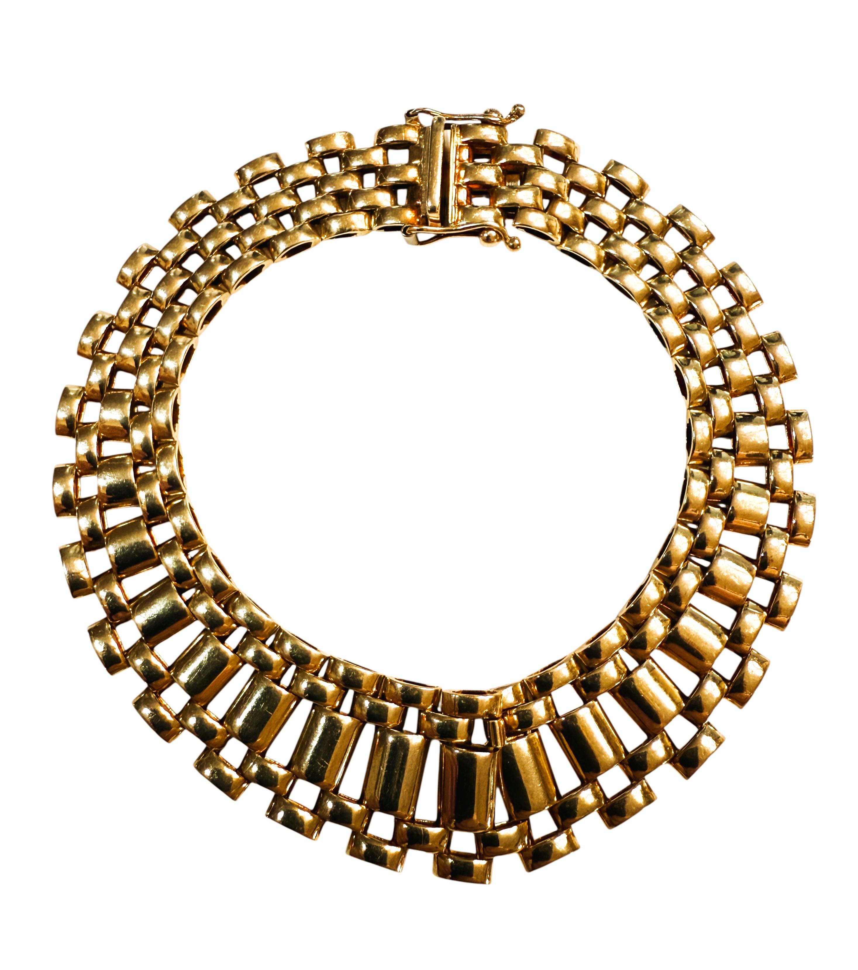 Pulsera italiana de oro amarillo de 14 quilates con banda graduada entrelazada 17,94 gramos en venta 6