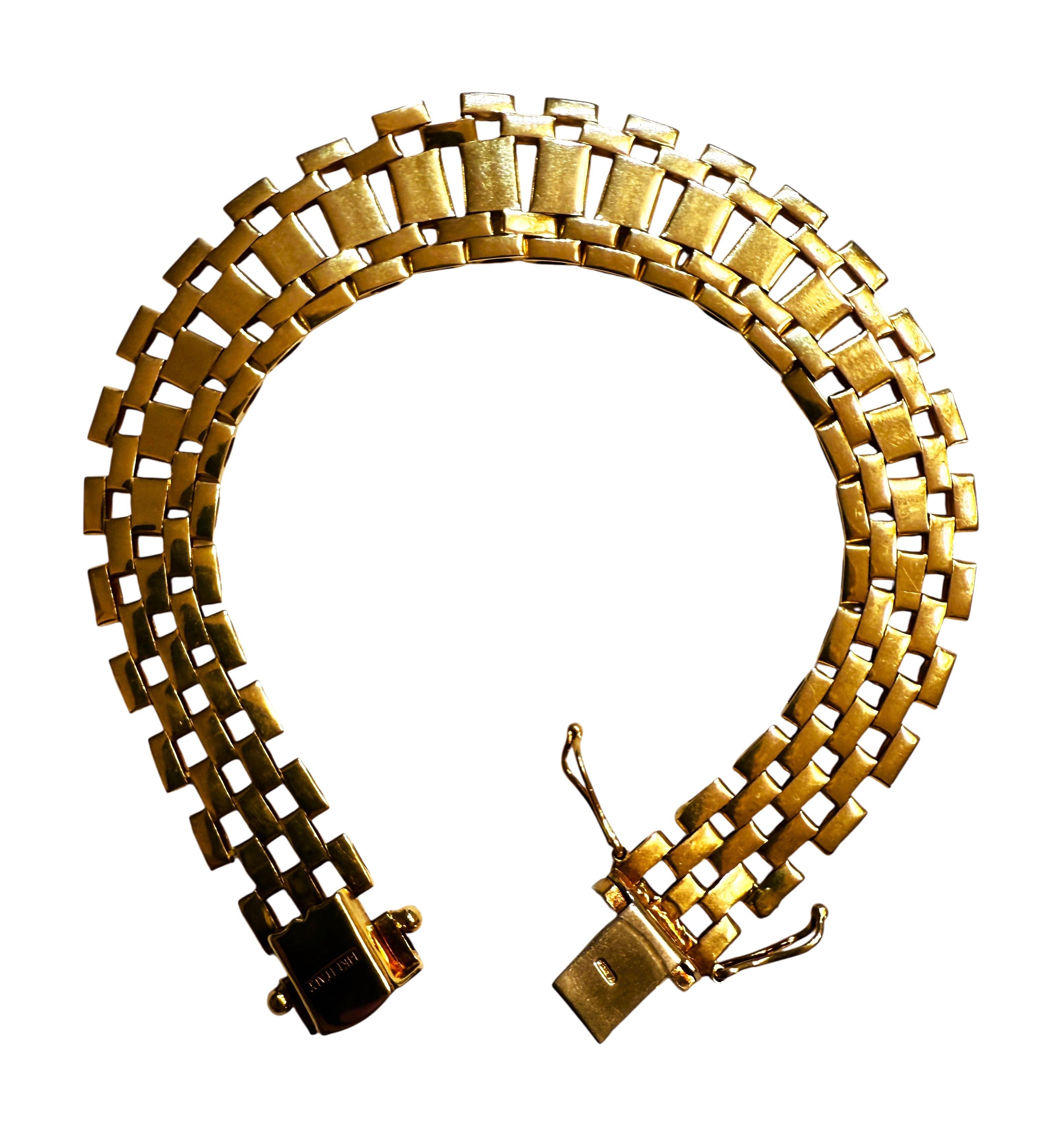 Pulsera italiana de oro amarillo de 14 quilates con banda graduada entrelazada 17,94 gramos Art Decó en venta