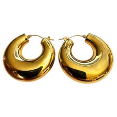 14k Yellow Gold Italian Milor Chubby / Puffy Hoop Earrings
