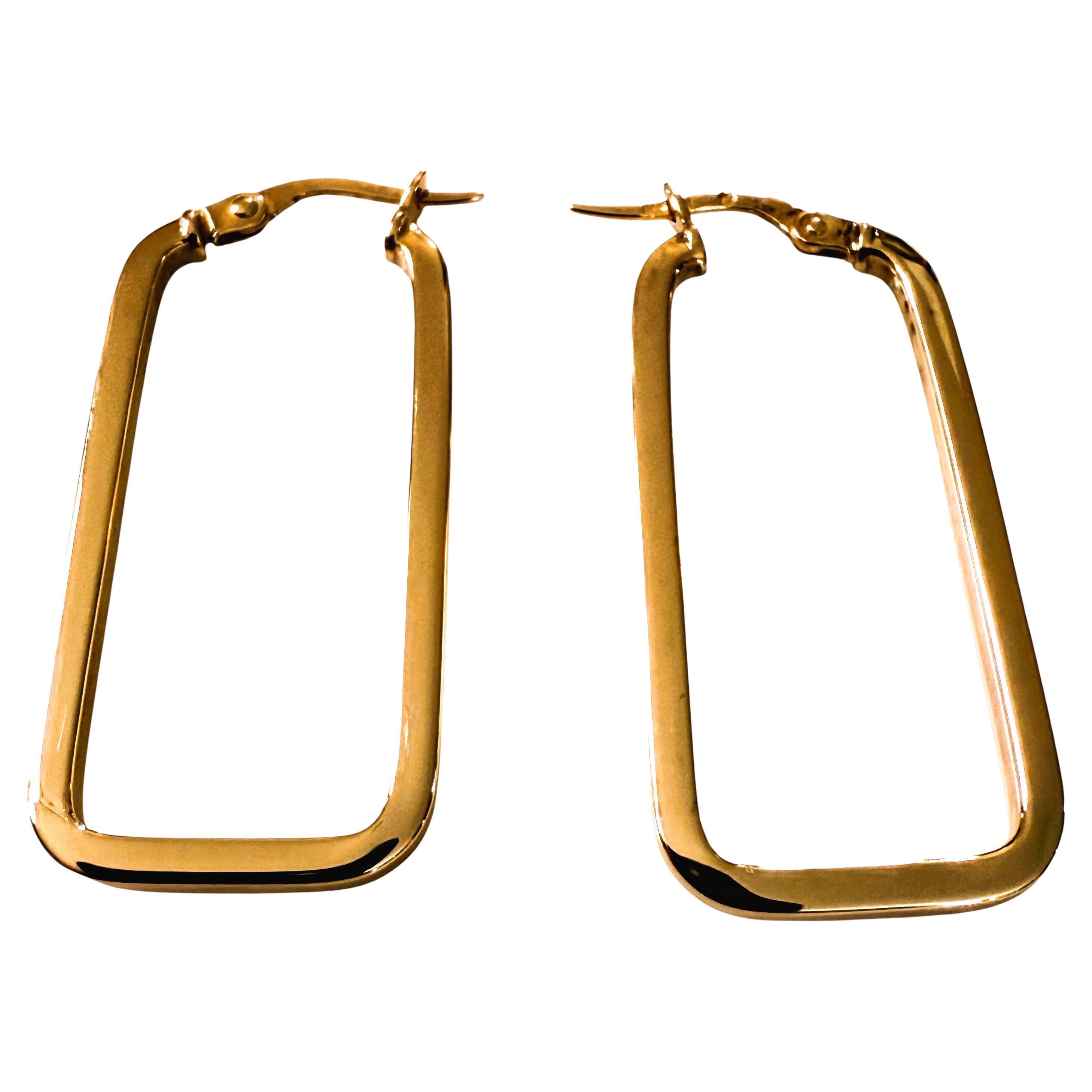 14K Yellow Gold Italian Modern Paperclip Style Earrings 1.5 Inches Long