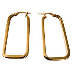 14K Yellow Gold Italian Modern Paperclip Style Earrings 1.5 Inches Long