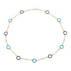 Collar circular de oro amarillo de 14 quilates con ónix italiano y turquesa. Longitud: 21"