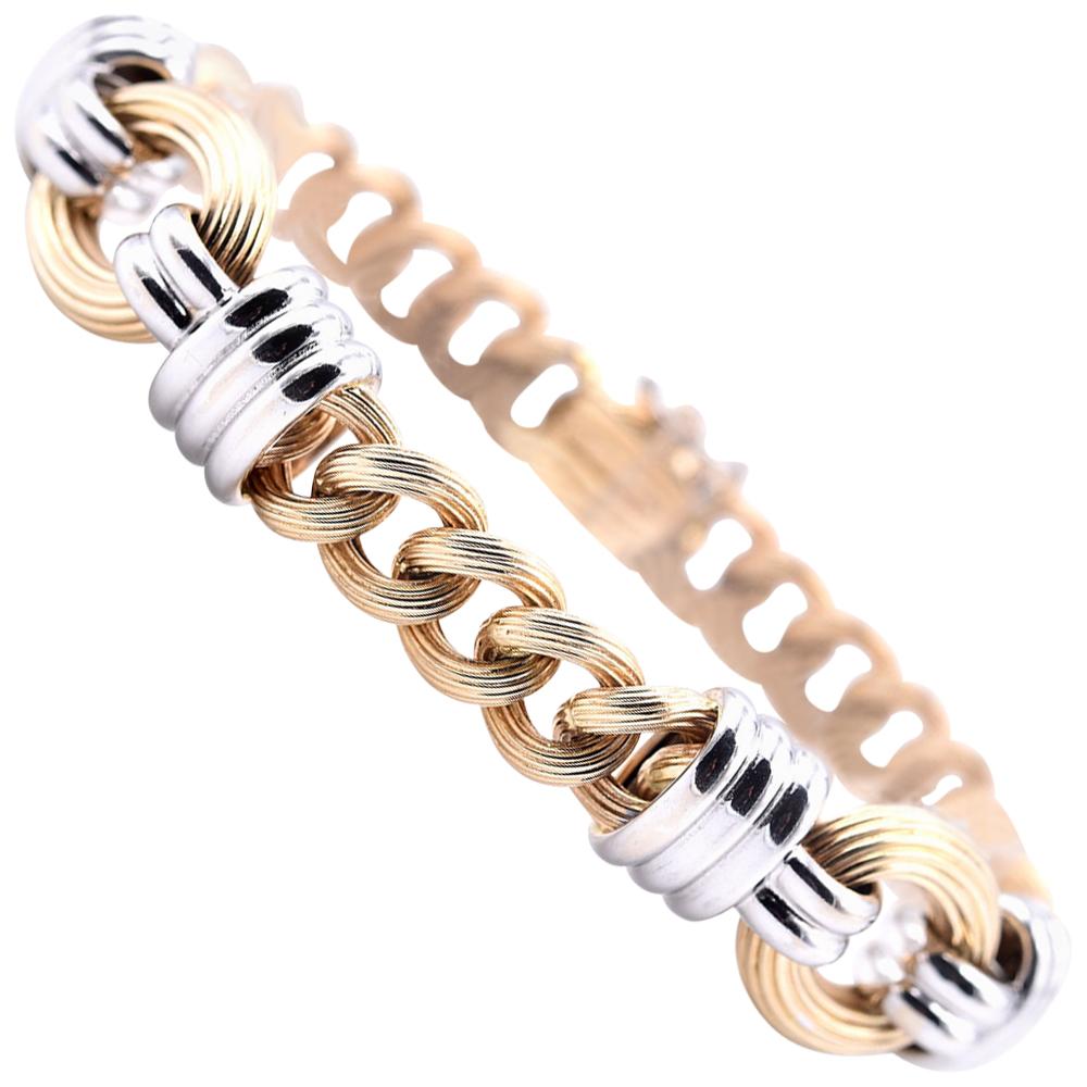 14 Karat Yellow Gold Italy Two Tone Custom Cuban Link Bracelet