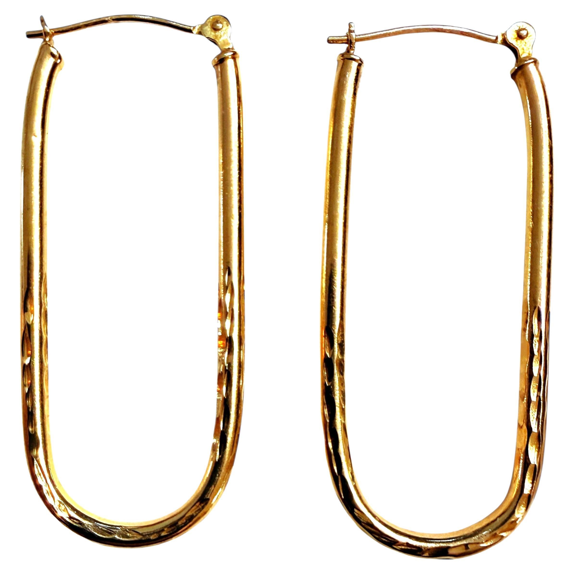 14K Yellow Gold Jacmel Mauritius JCM Paperclip Style Earrings 1.4 Inches Long