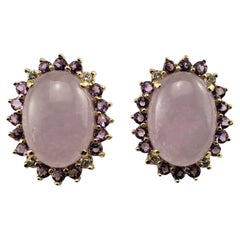 14K Yellow Gold Jade, Amethyst & Diamond Earrings JAGi Certified #15759