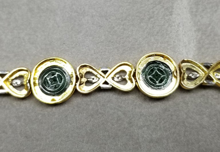 Contemporary 14 Karat Gold Jade and Diamond Bracelet with 42 Diamonds and 6 Button Jades P For Sale