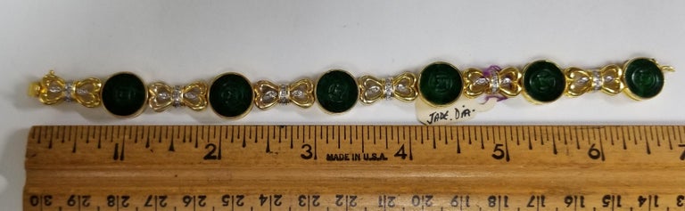 14 Karat Gold Jade and Diamond Bracelet with 42 Diamonds and 6 Button Jades P In Excellent Condition For Sale In Los Angeles, CA