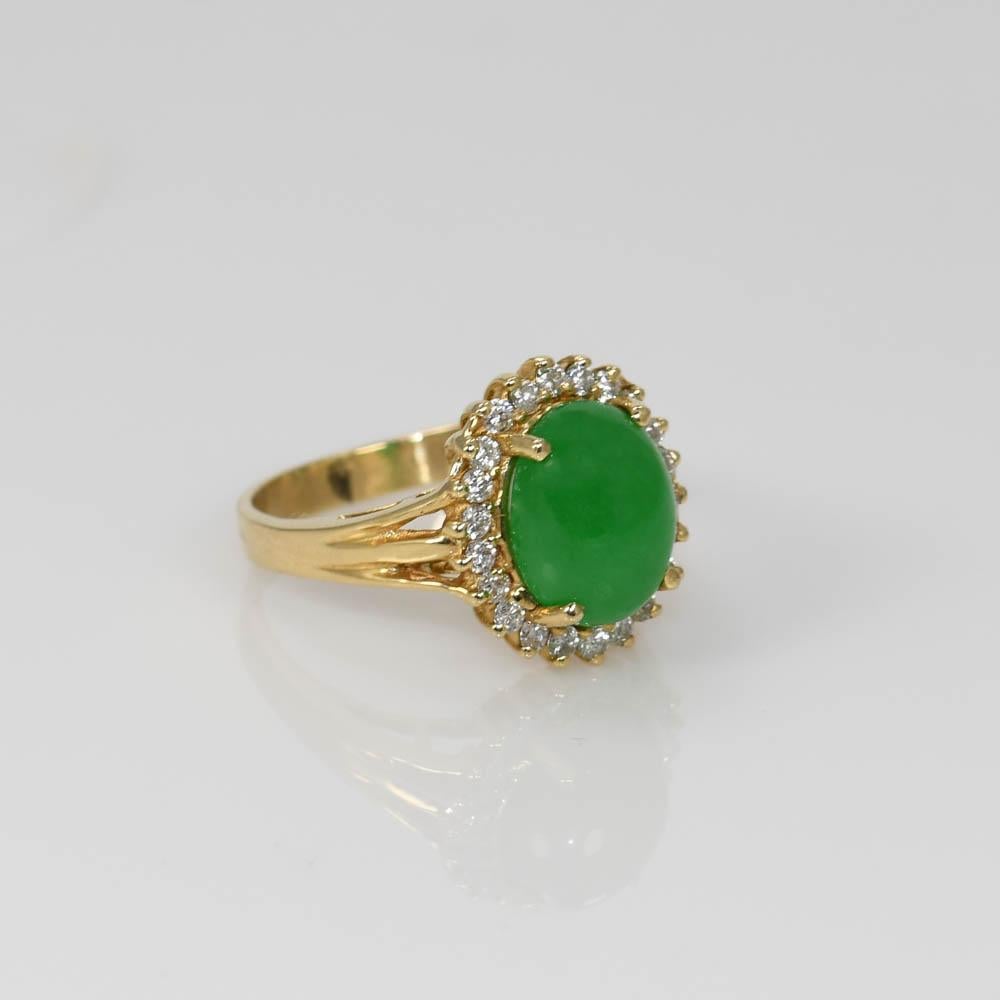 Women's or Men's 14K Yellow Gold Jade and Diamond Ring 4g