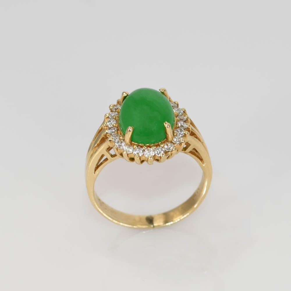 14K Yellow Gold Jade and Diamond Ring 4g 1