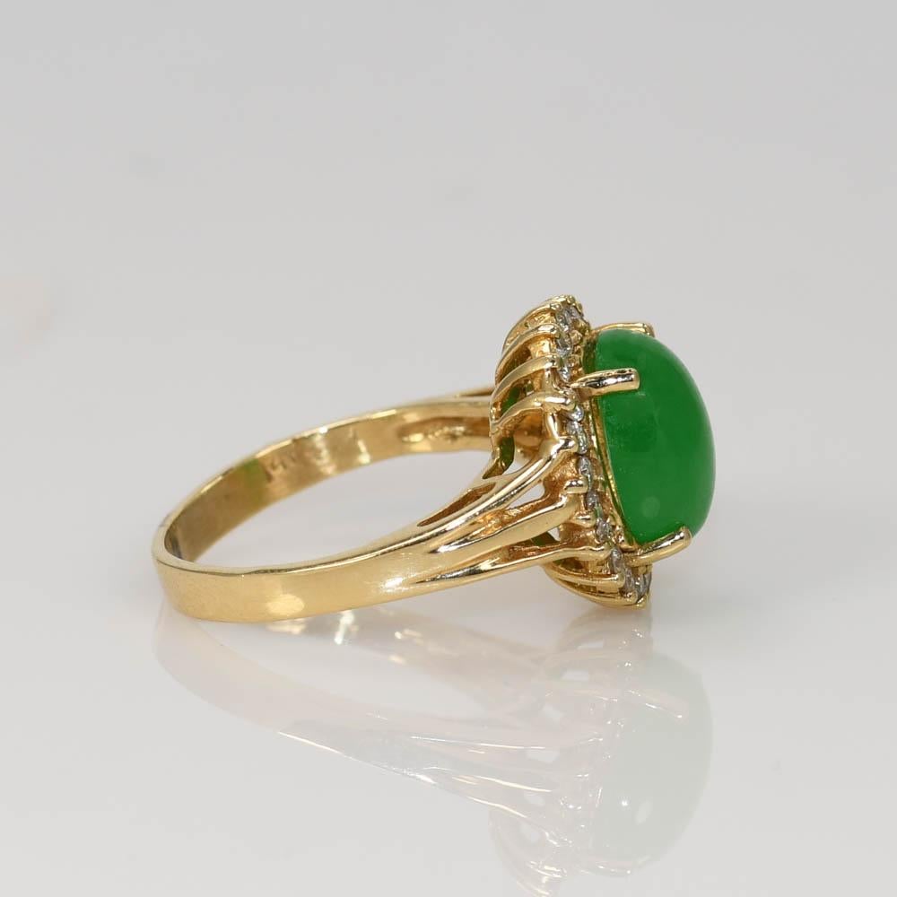 14K Yellow Gold Jade and Diamond Ring 4g 2