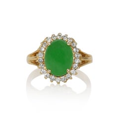 14K Yellow Gold Jade and Diamond Ring 4g