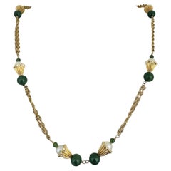 14k Yellow Gold Jade and Pearl 37g Ladies Long Rope Necklace 30"