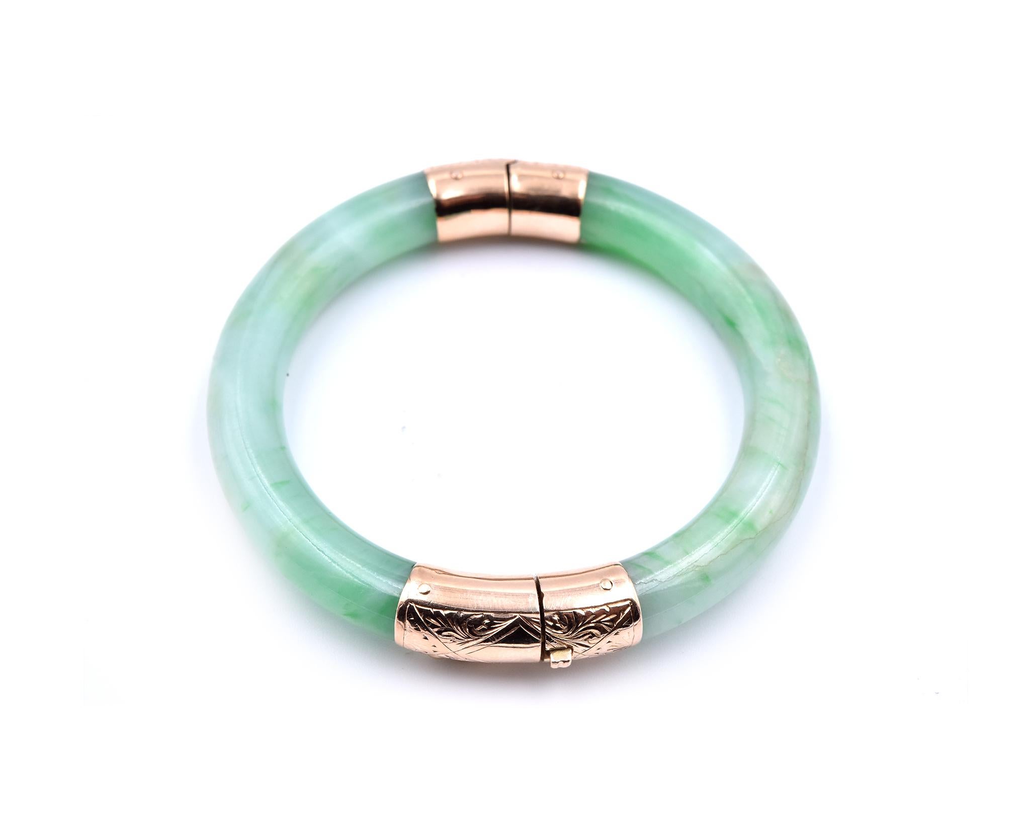 Women's 14 Karat Yellow Gold Jade Bangle Bracelet